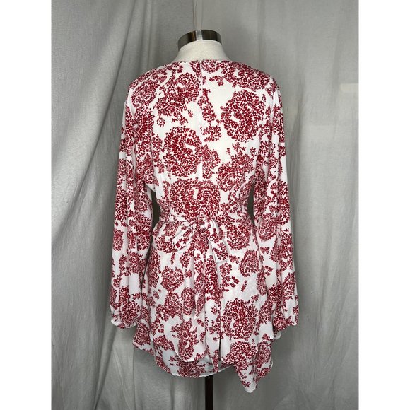 Dress Size Large Mini A Long Balloon Sleeves Runched Wrists Chiffon Long Deep V - Picture 6 of 16